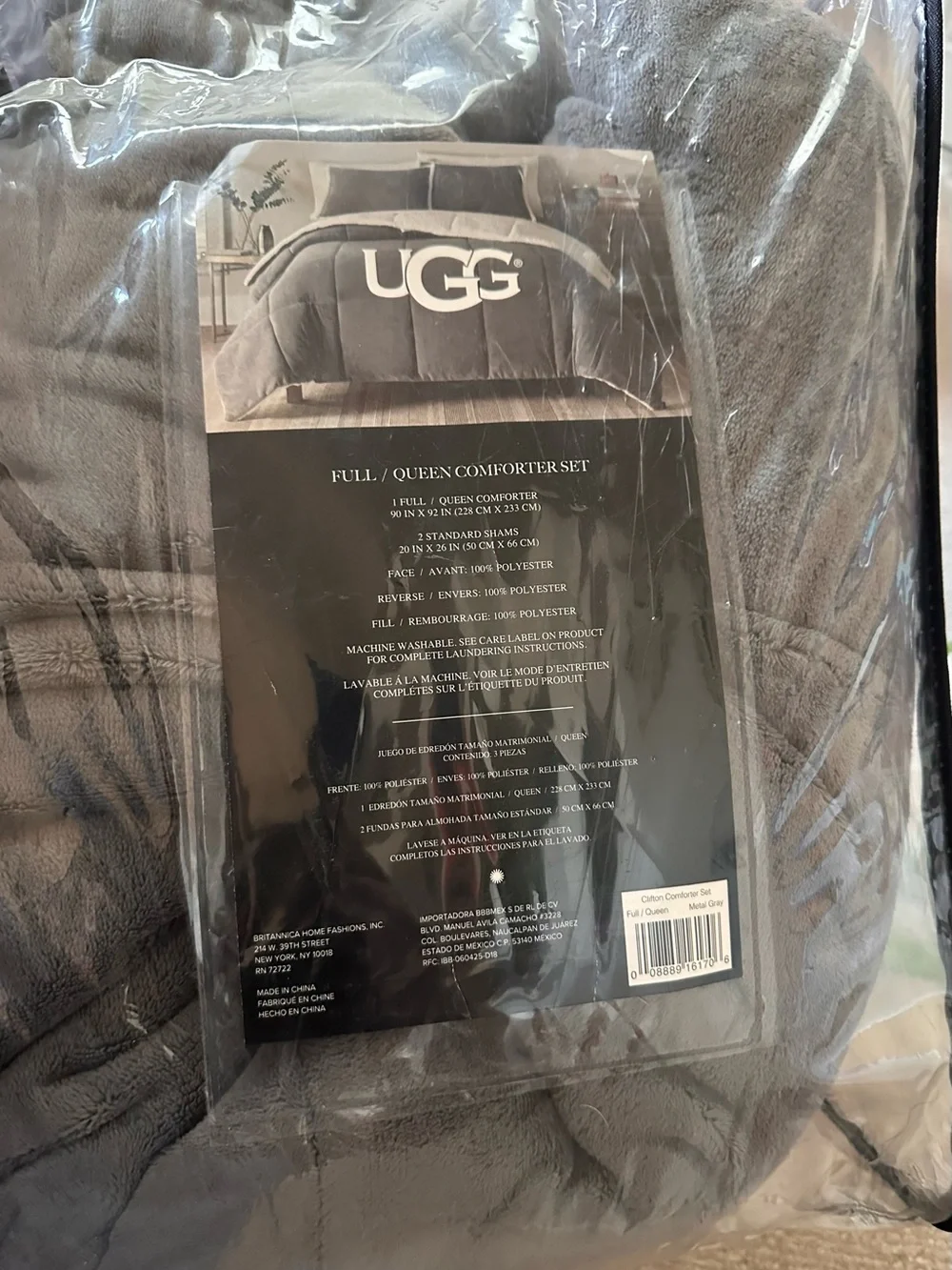 UGG Gray Clifton Plush Comforter with Sherpa Backing